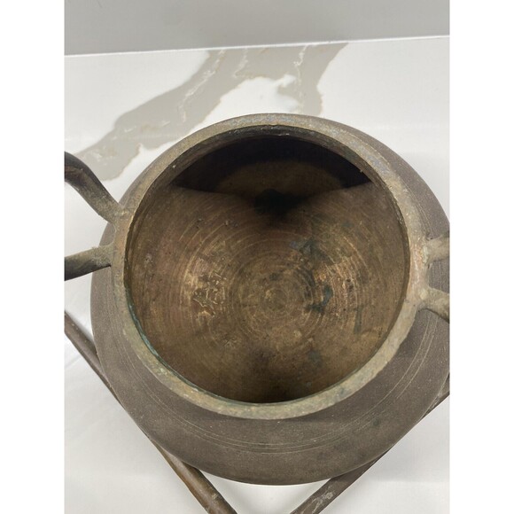 Antique Brass Heavy Fireplace Cooking Pot with stirring and serving spoons - Picture 4 of 10